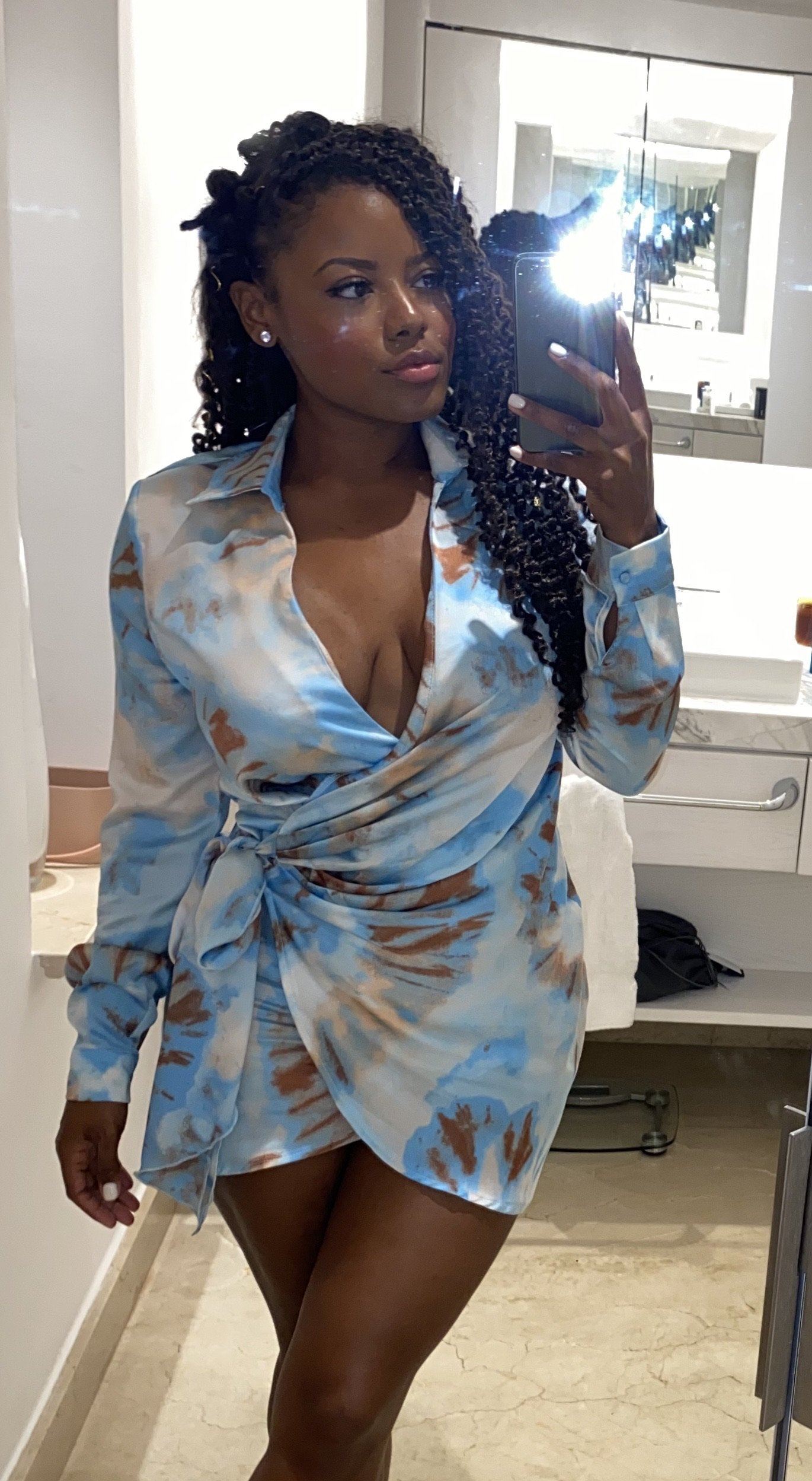 tie dye satin dress Tie Dye Swing Collar Slit Maxi Dress Violet Aurora